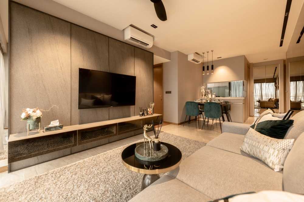 Contemporary Living Room with TV Console and Feature Wall