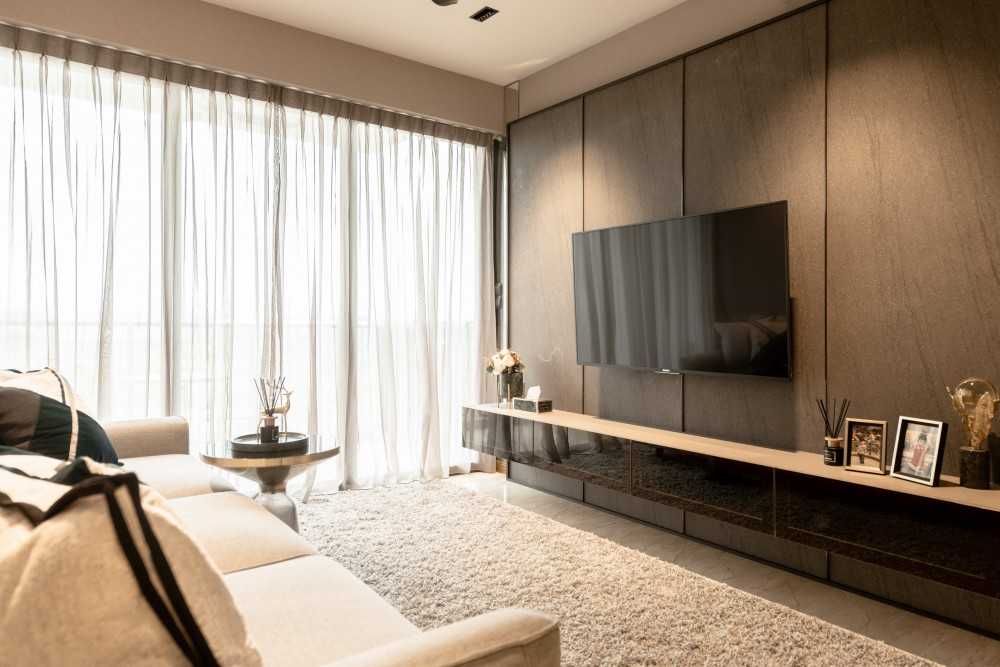 Contemporary Living Room with Feature Wall and Mirror