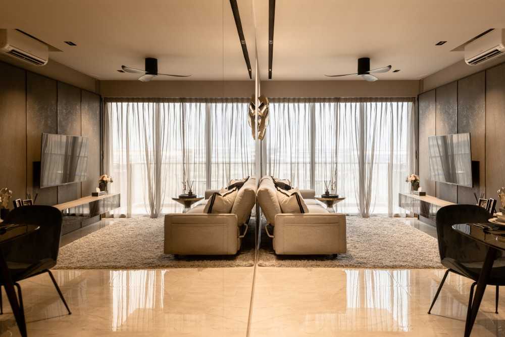 Contemporary Living Room with TV Console and Feature Wall