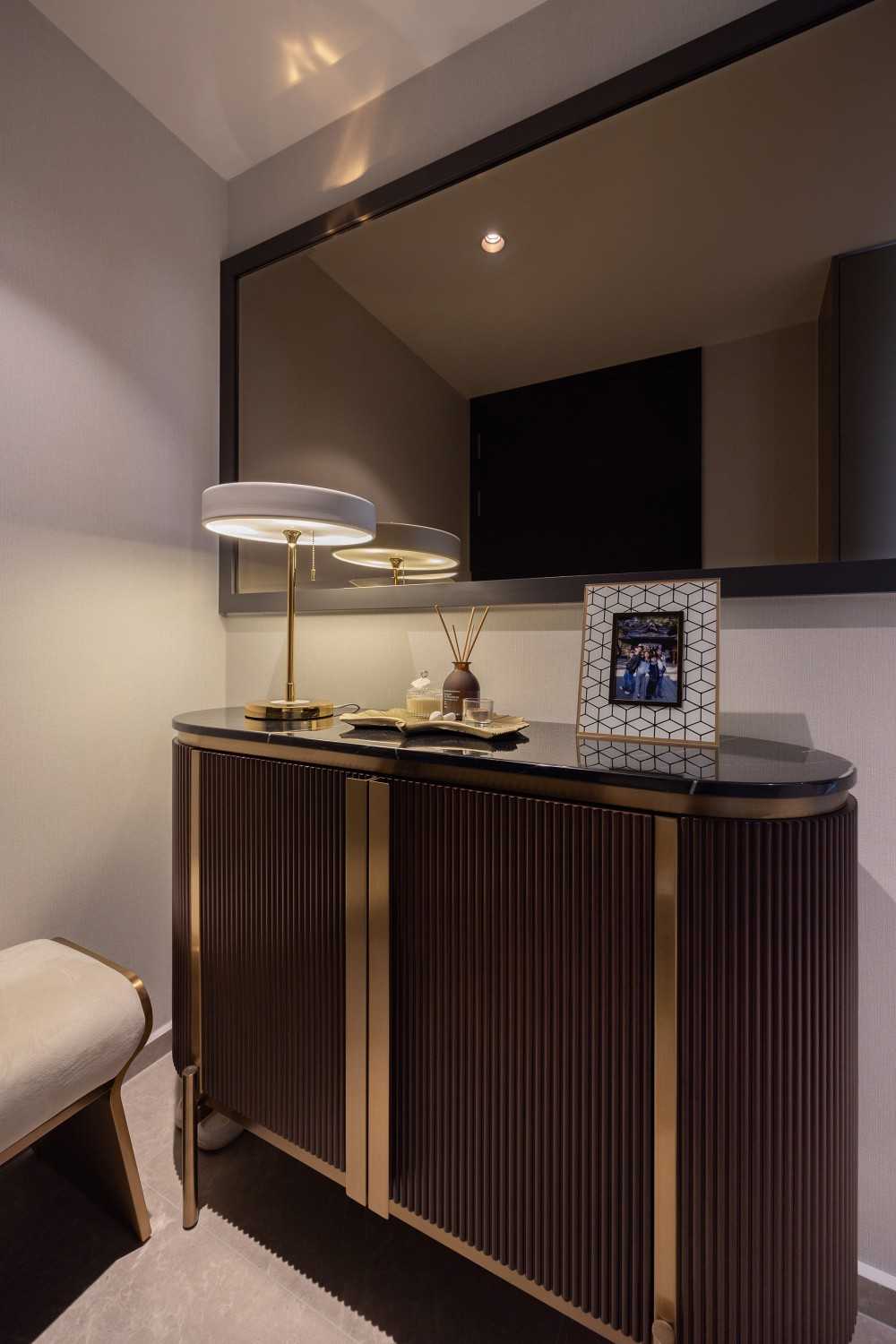 Modern Entryway with Settee and Mirror