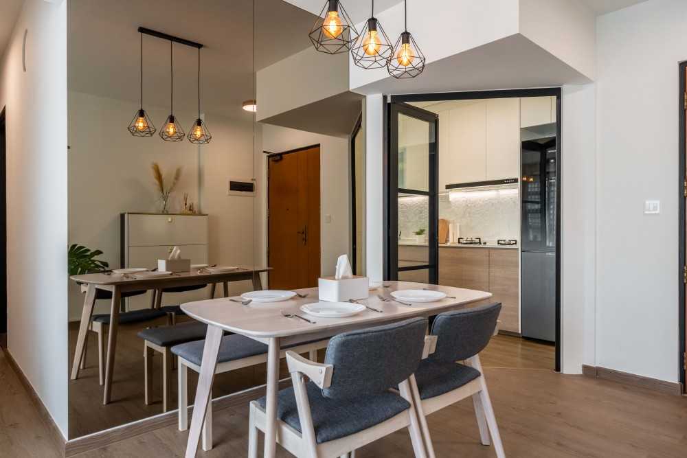 Contemporary Dining Room with Cove Lighting and Ceiling Light