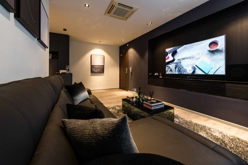 Contemporary Living Room with Feature Wall and Mirror