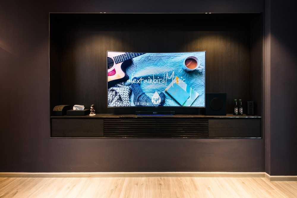 Contemporary Living Room with TV Console and Feature Wall