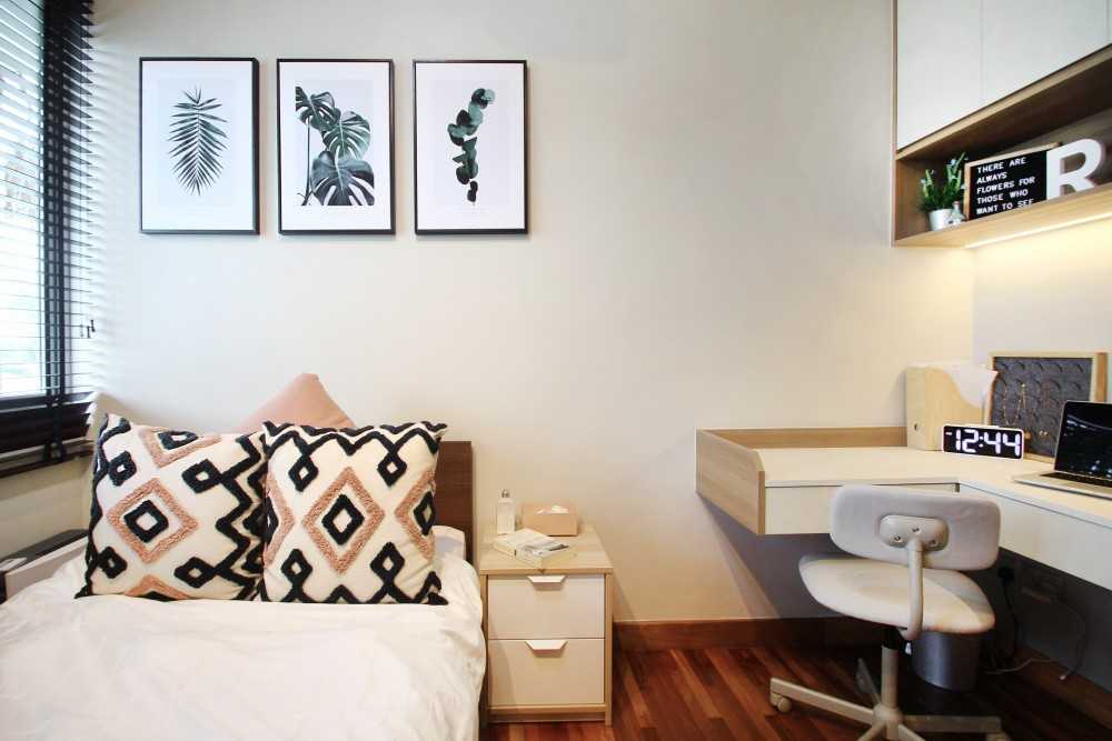 Scandinavian Bedroom with Cove Lighting and Bedside Table
