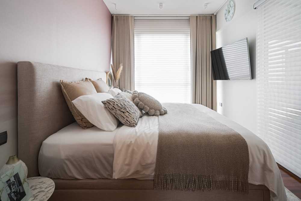 Contemporary Bedroom with Wood Flooring and Ceiling Light