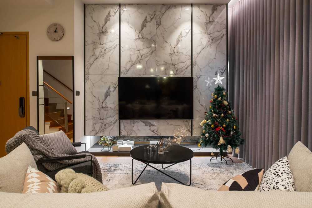 Contemporary Living Room with Feature Wall and Sofa