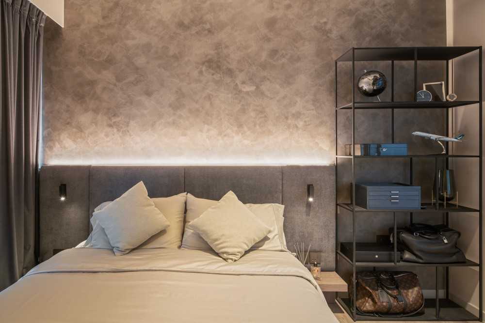 Contemporary Bedroom with Cove Lighting and Built-in Bed