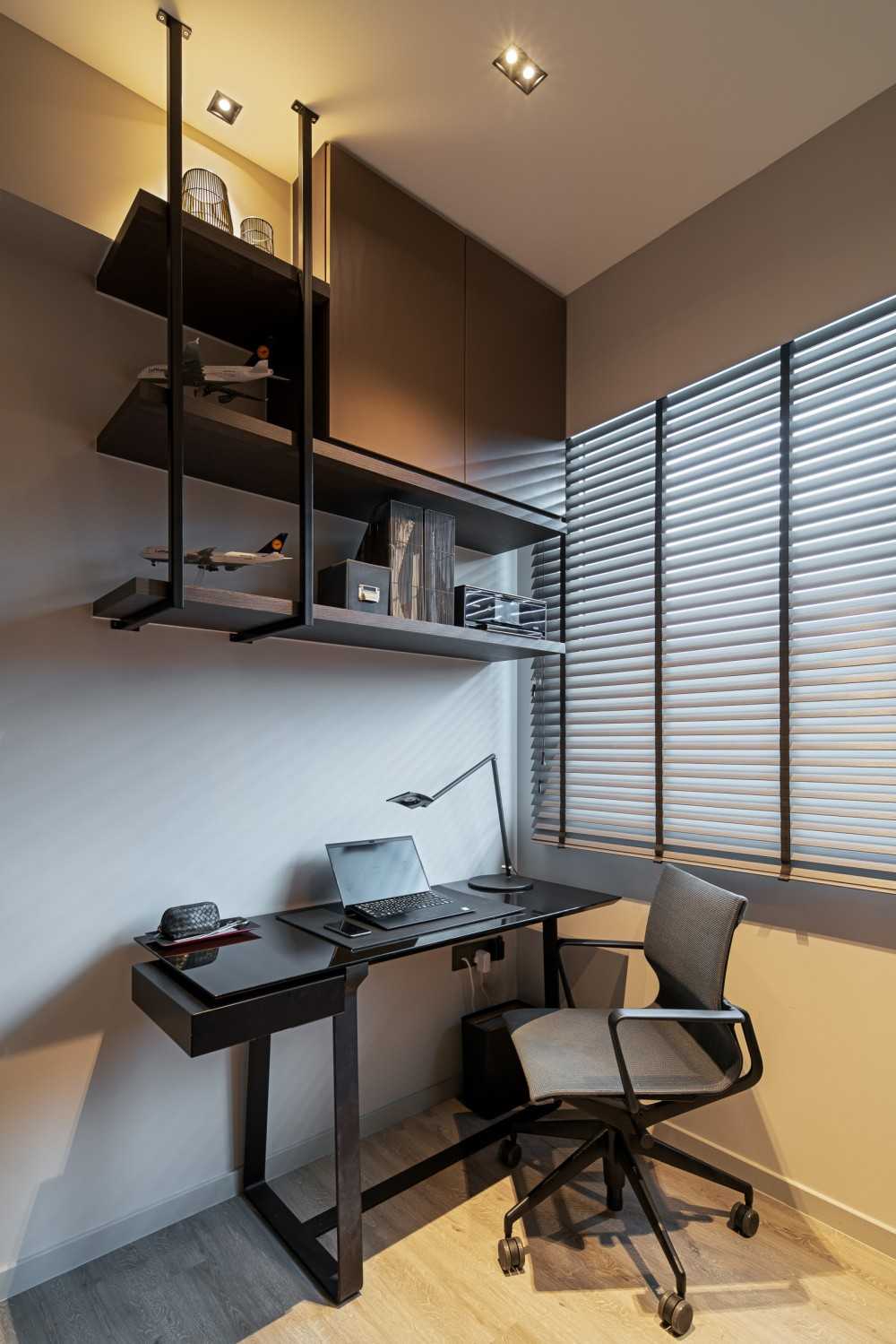 Contemporary Study with Bookshelf and Cove Lighting