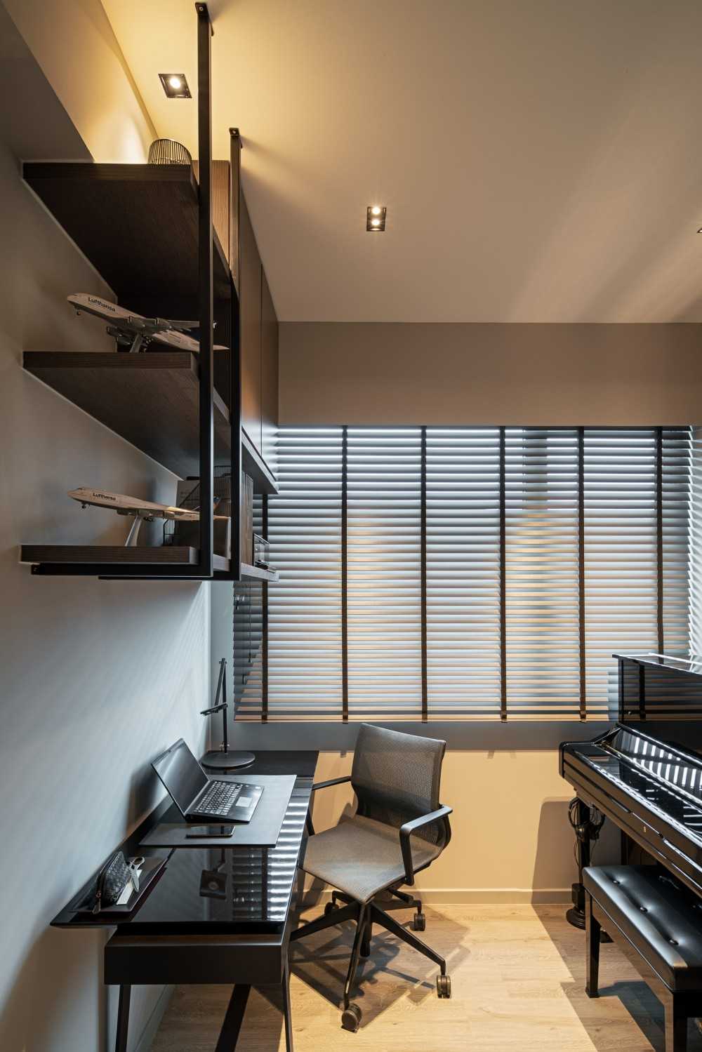 Contemporary Study with Cove Lighting and Desk