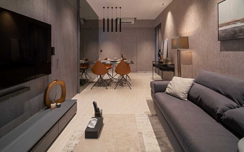 Contemporary Living Room with Feature Wall and Cove Lighting