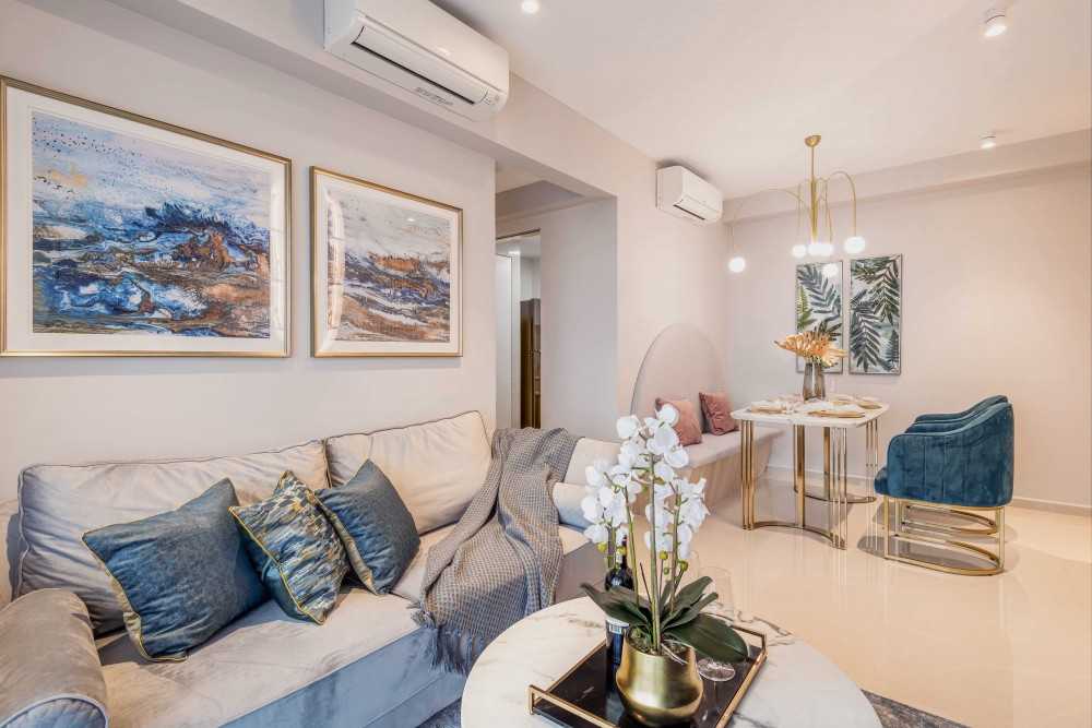 Contemporary Living Room with Ceiling Light and Sofa