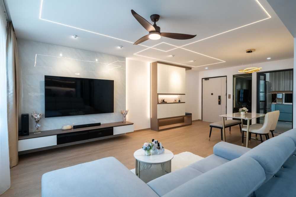 Contemporary Living Room with Wood Flooring and TV Console