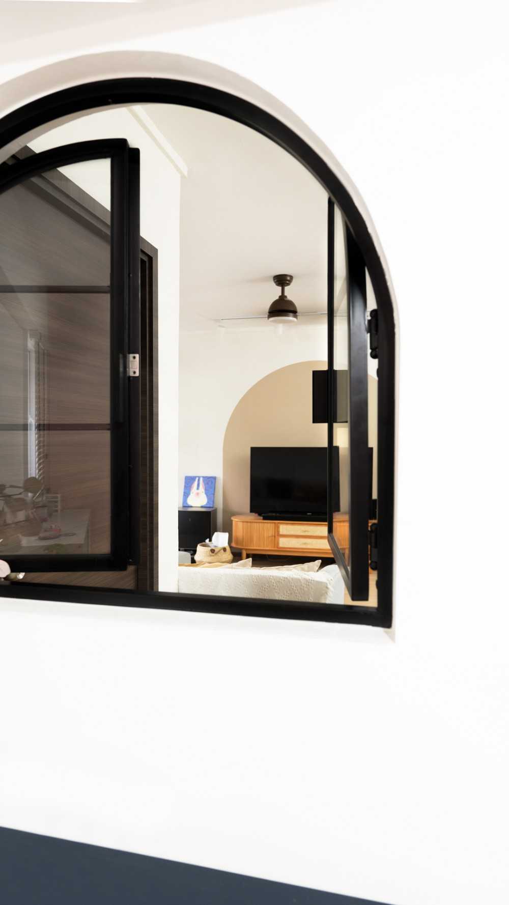 Scandinavian Entryway with Feature Wall and Window Shutters