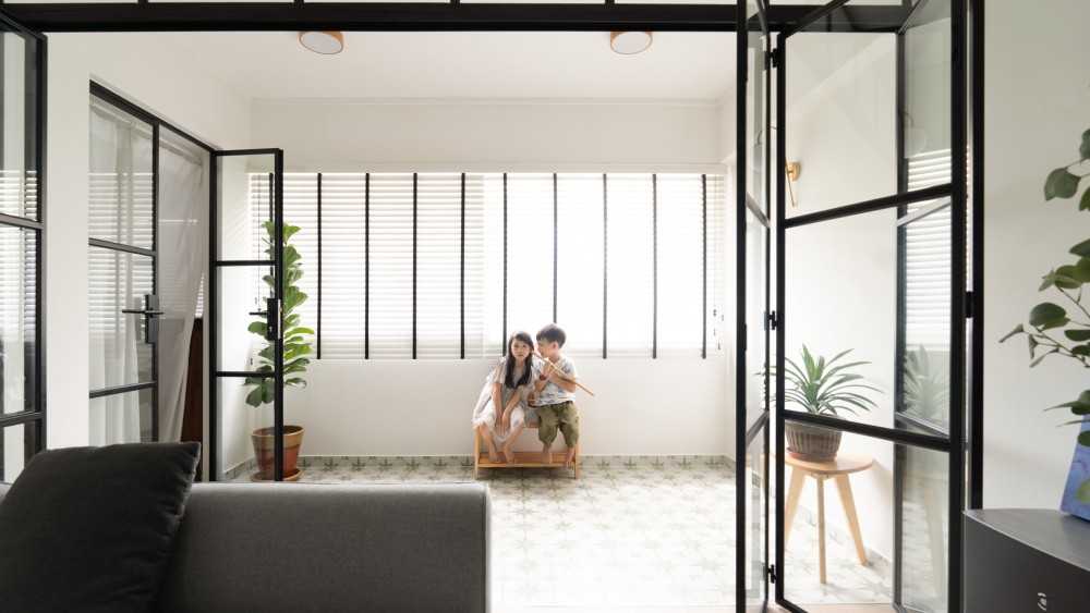 Scandinavian Balcony with Bay Window and Window Seat