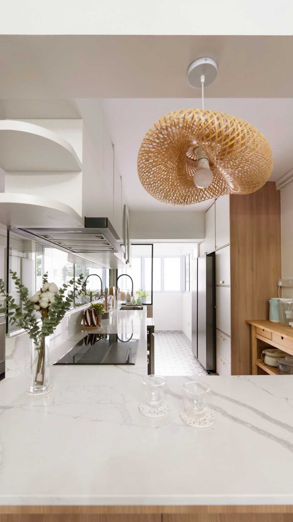 Scandinavian Kitchen with Countertop and Kitchen Window