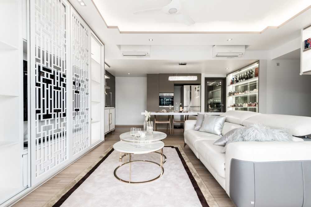 Asian Living Room with Cove Lighting and Sofa