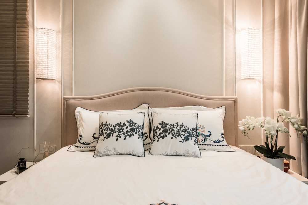 Asian Bedroom with Cove Lighting and Bedside Table