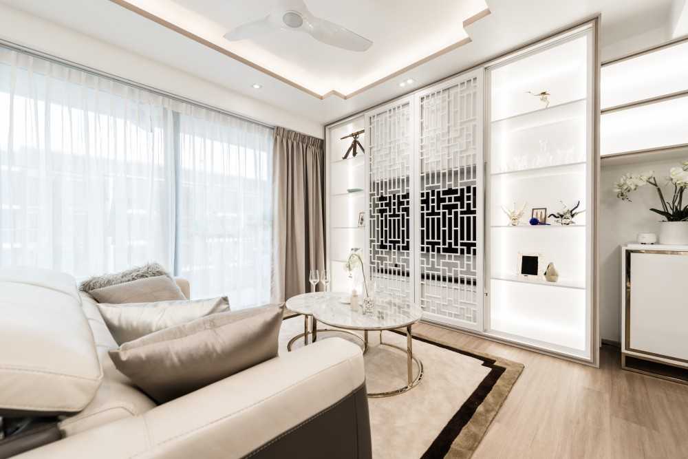 Asian Living Room with TV Console and Sofa