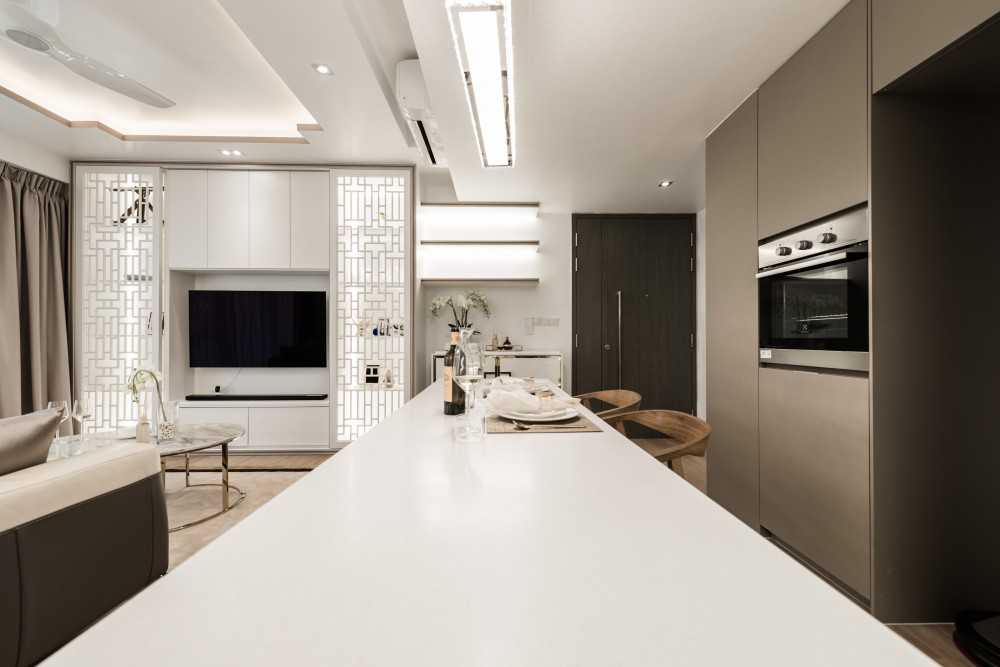 Asian Kitchen with Kitchen Island and Open Kitchen
