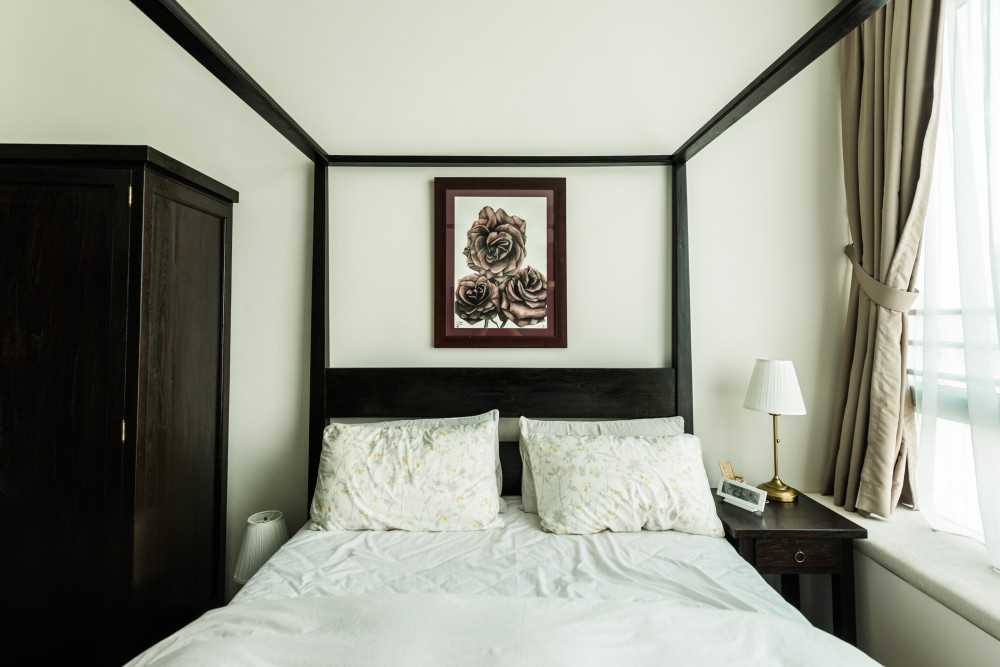 Transitional Bedroom with Built-in Bed and Bedside Table