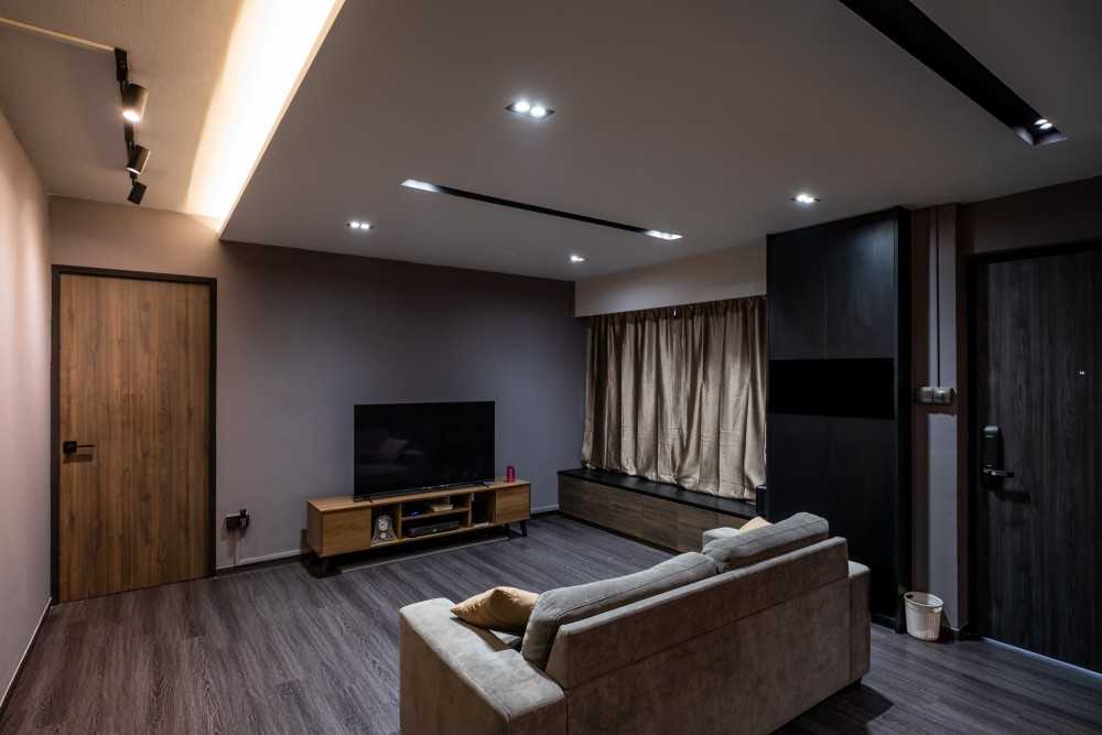 Contemporary Living Room with Settee and Vinyl Flooring