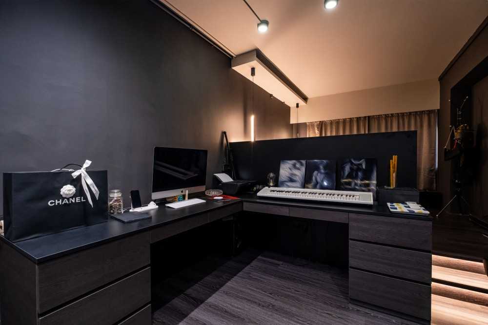 Contemporary Home Office with Desk and Storage Cabinets