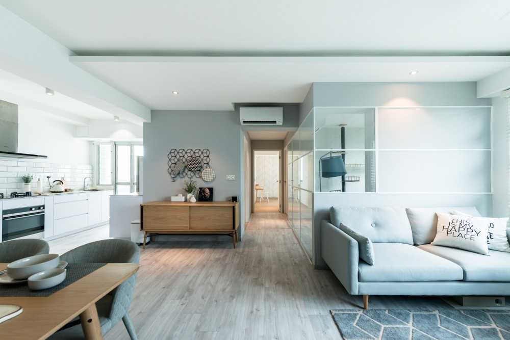 Scandinavian Living Room with Feature Wall and Cove Lighting