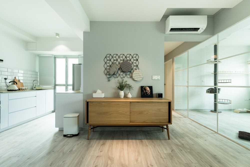 Scandinavian Foyer with Artwork and Console Table