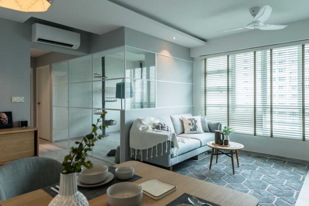 Scandinavian Living Room with Cove Lighting and Sofa