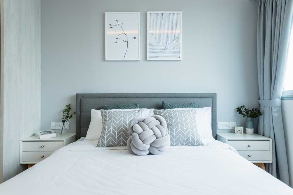 Scandinavian Bedroom with Wardrobe and Bedside Table