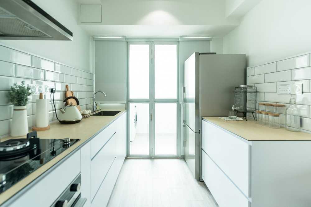 Scandinavian Kitchen with Countertop and Kitchen Window
