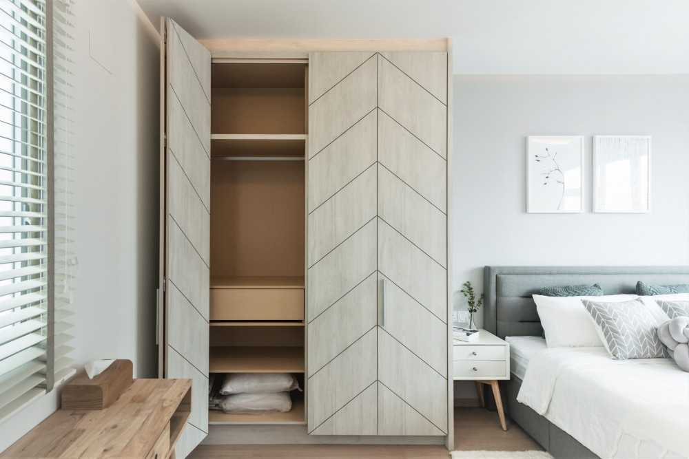 Scandinavian Bedroom with Wardrobe and Bedside Table