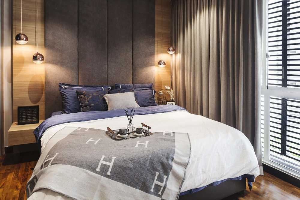 Transitional Bedroom with Built-in Bed and Bedside Table