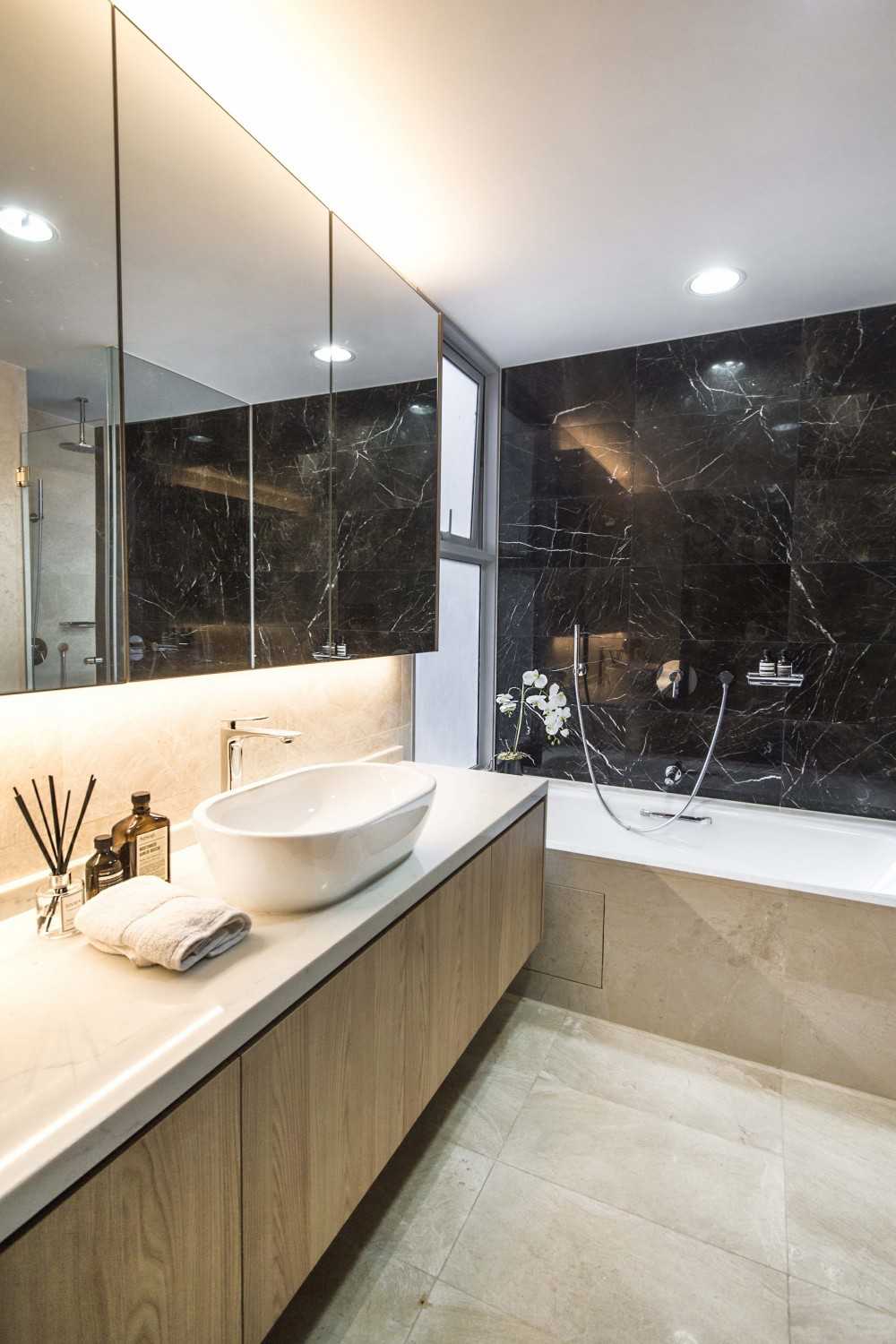 Transitional Bathroom with Bathtub and Bathroom Sinks
