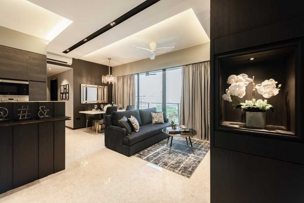 Contemporary Foyer with Artwork and Console Table