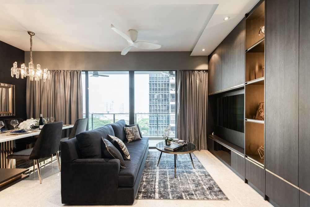 Contemporary Living Room with Feature Wall and Cove Lighting