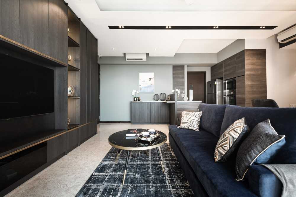 Contemporary Living Room with Feature Wall and Cove Lighting