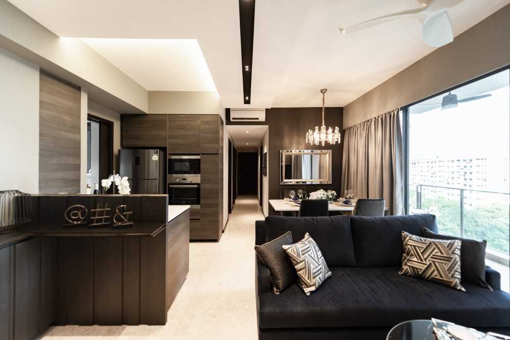Contemporary Living Room with Cove Lighting and Sofa