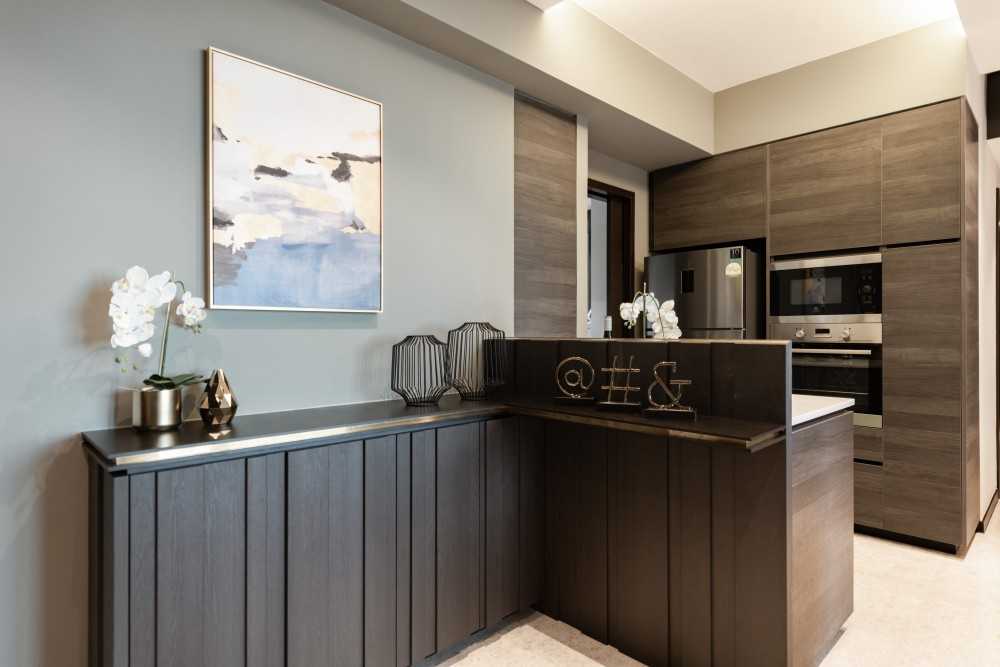 Contemporary Foyer with Artwork and Console Table