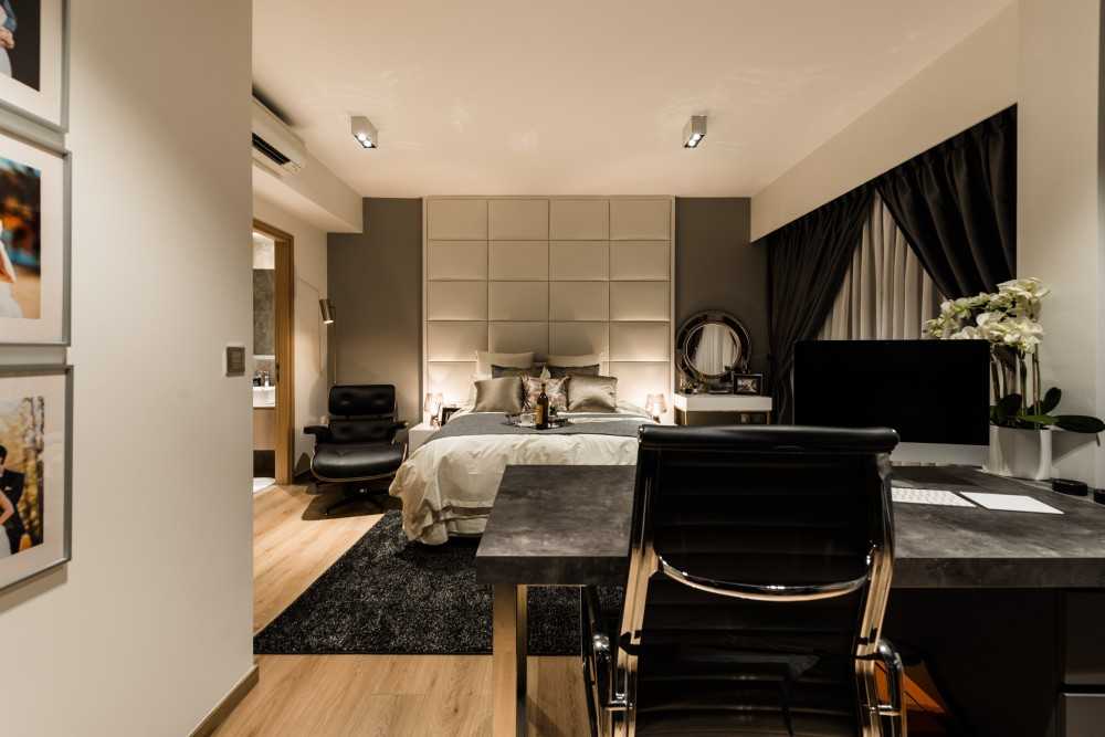 Modern Bedroom with Cove Lighting and Built-in Bed