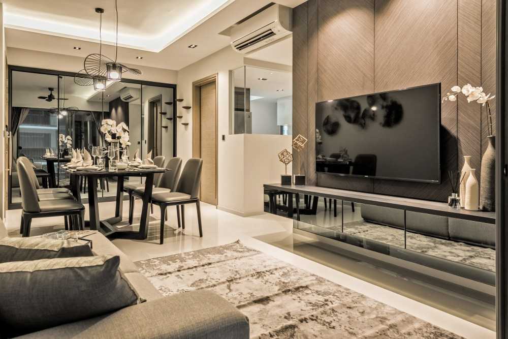 Modern Living Room with TV Console and Feature Wall