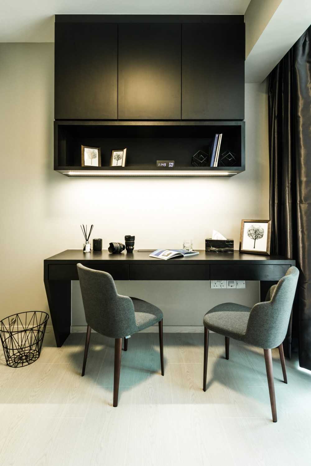 Modern Study with Desk Chairs and Storage Cabinets