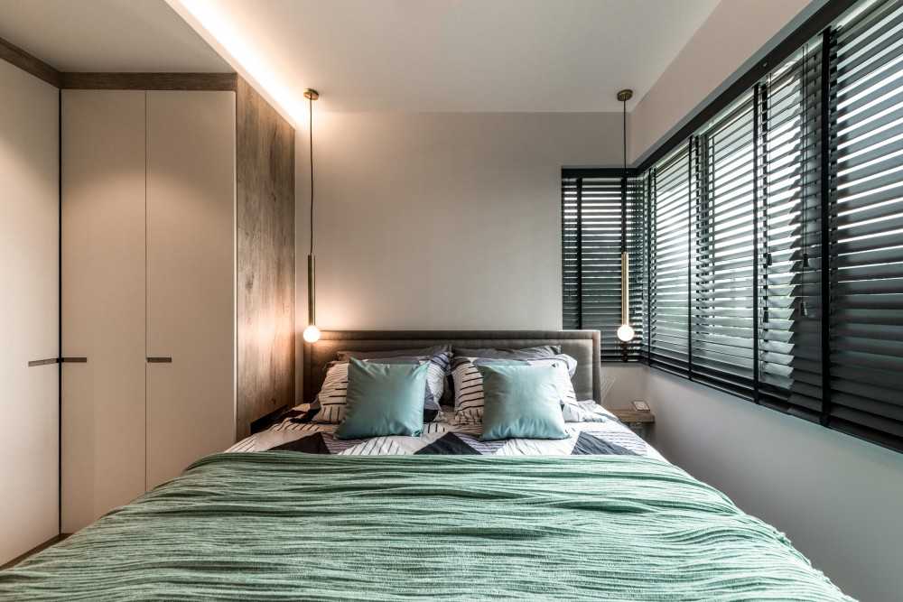 Scandinavian Bedroom with Wardrobe and Bedside Table