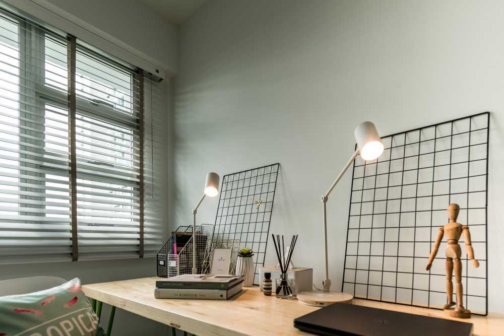 Scandinavian Study with Desk Chairs and Storage Cabinets