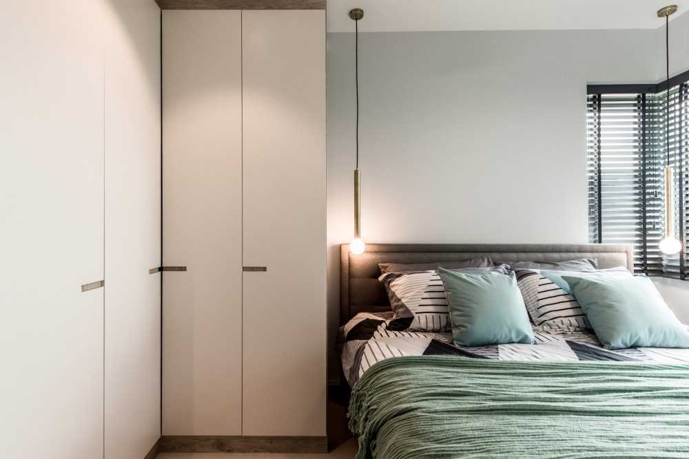 Scandinavian Bedroom with Wardrobe and Queen Bed