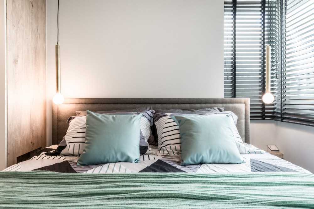 Scandinavian Bedroom with Wardrobe and Bedside Table