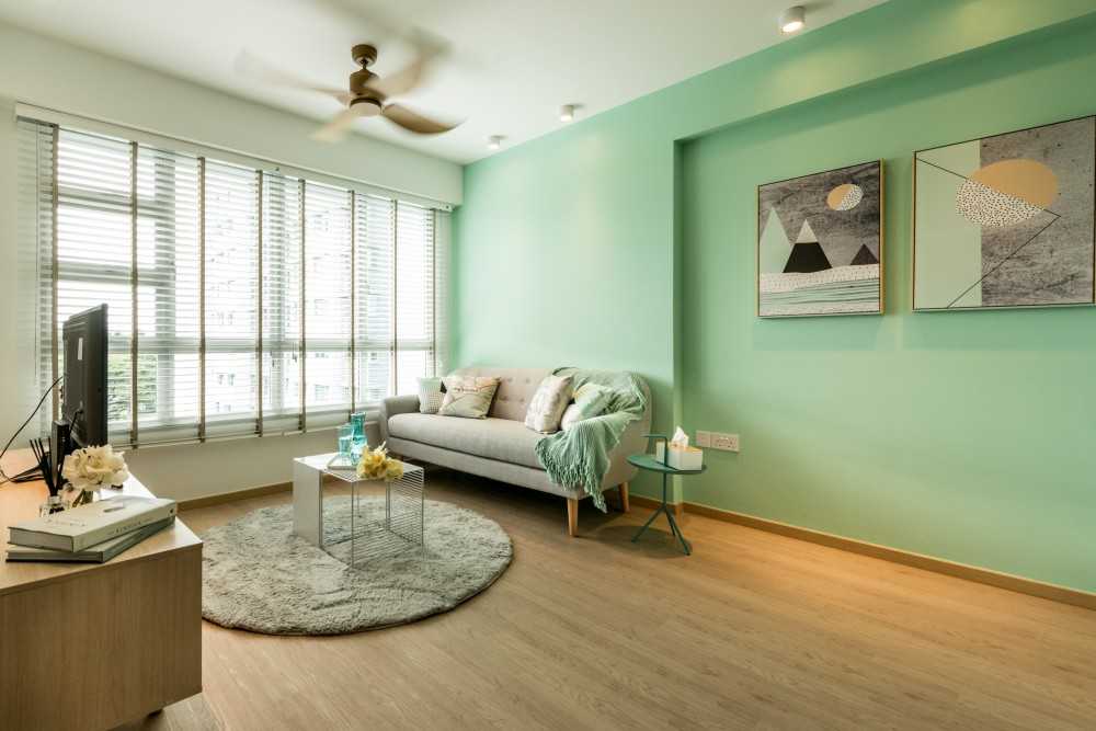 Scandinavian Living Room with Feature Wall and Cove Lighting