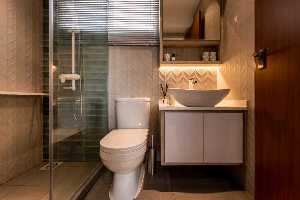 Scandinavian Bathroom with Shower Screen and Bathroom Storage