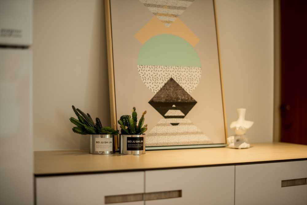Scandinavian Living Room with TV Console and Feature Wall