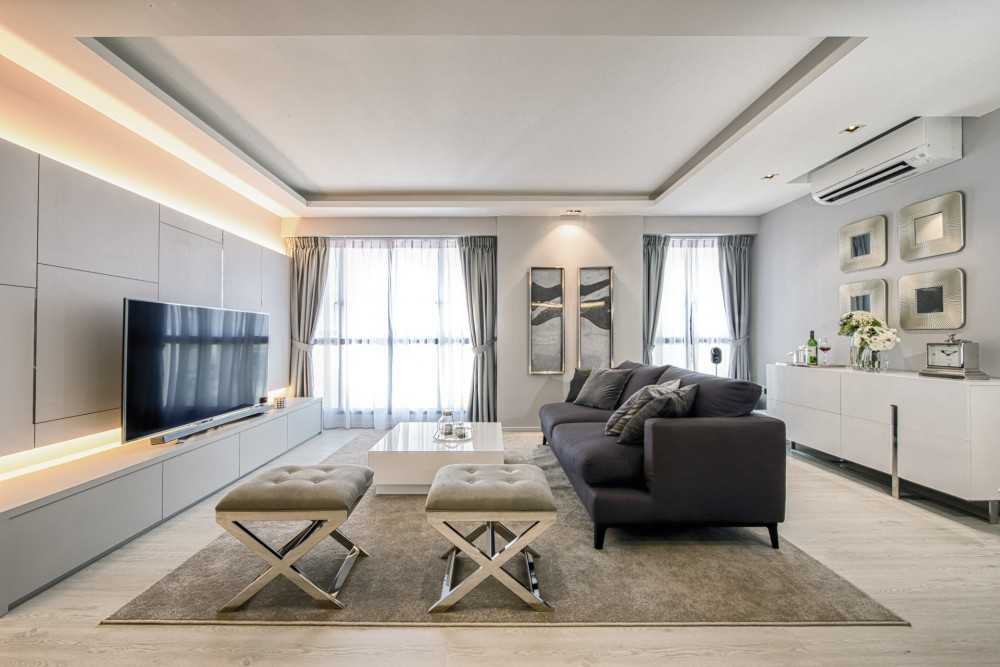 Contemporary Living Room with Feature Wall and Cove Lighting